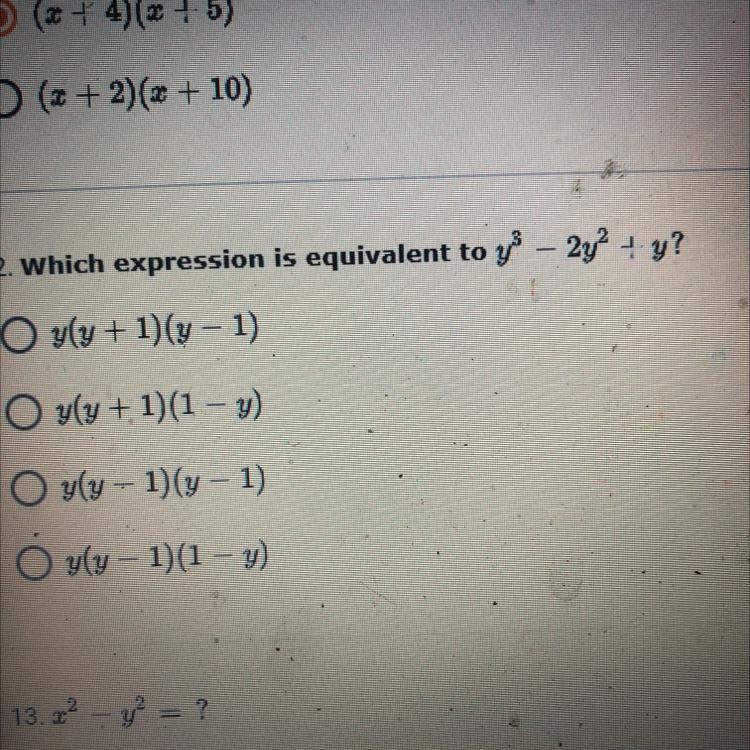 Which expression is equivalent to y^3-2y^2+y-example-1