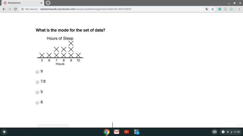 What is the mode for the set of data? A. 9 B. 7.8 C. 5 D. 8-example-1