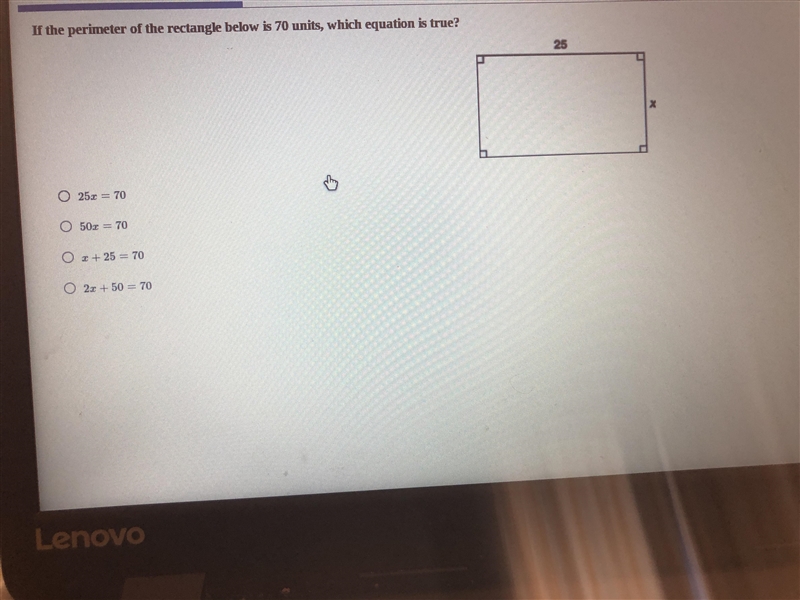 PLEASE HELP If the perimeter below is 70 units which equation is true?-example-1