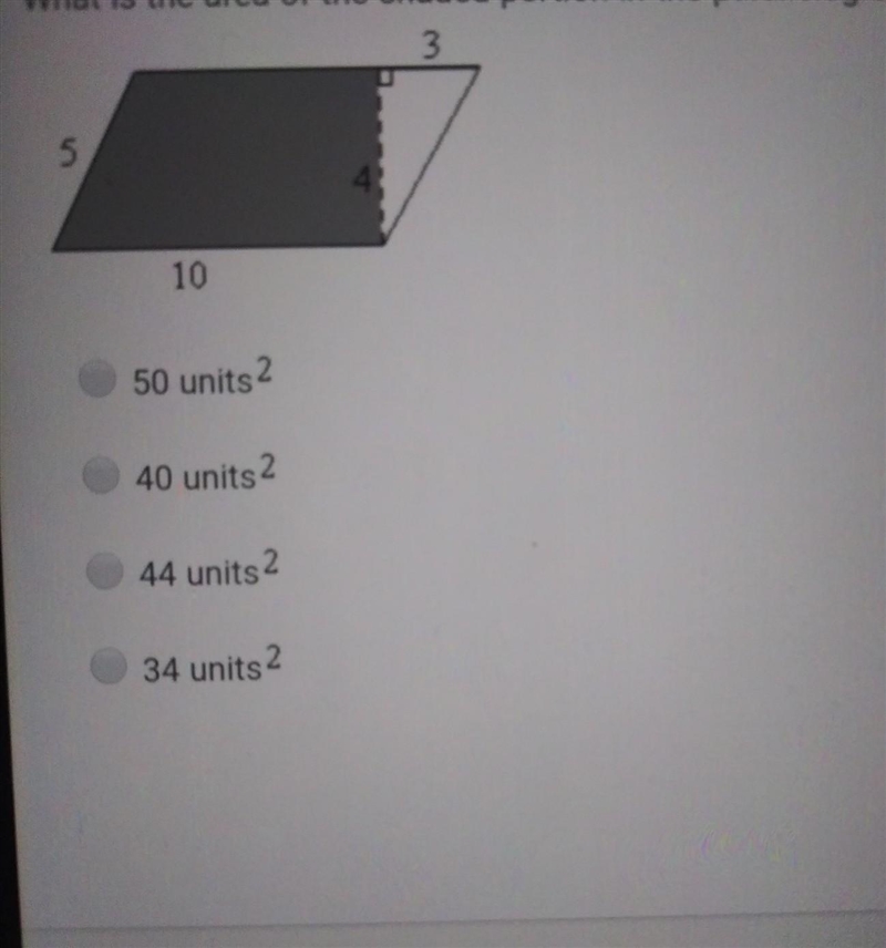 What is the area of the shaded portion in the parallelogram below? ​-example-1