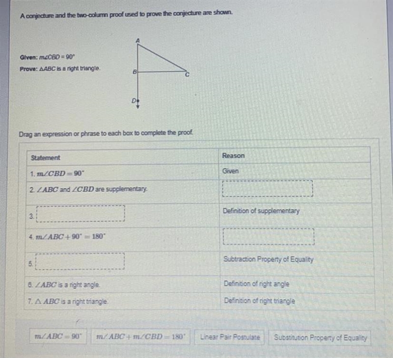 A conjecture and the two-column proof used to prove the conjecture are shown. Please-example-1