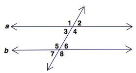 Which set of angles are corresponding angles? A) 1 and 5 B) 1 and 4 C) 2 and 4 D) 3 and-example-1