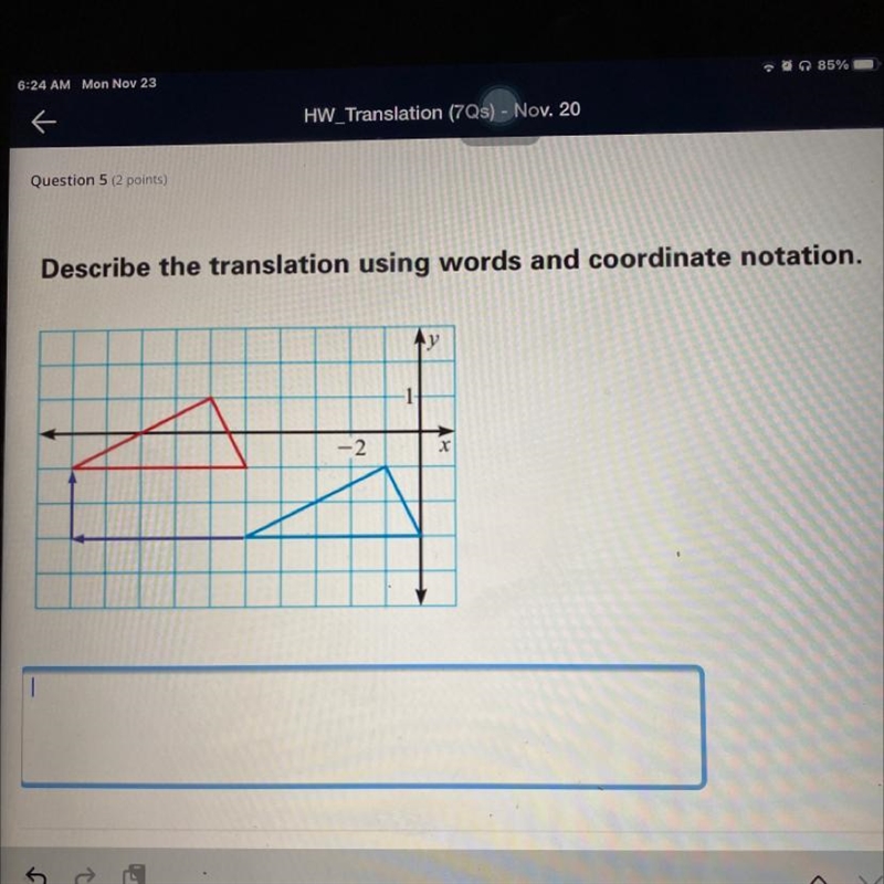 Describe the translation using words and coordinate notation-example-1