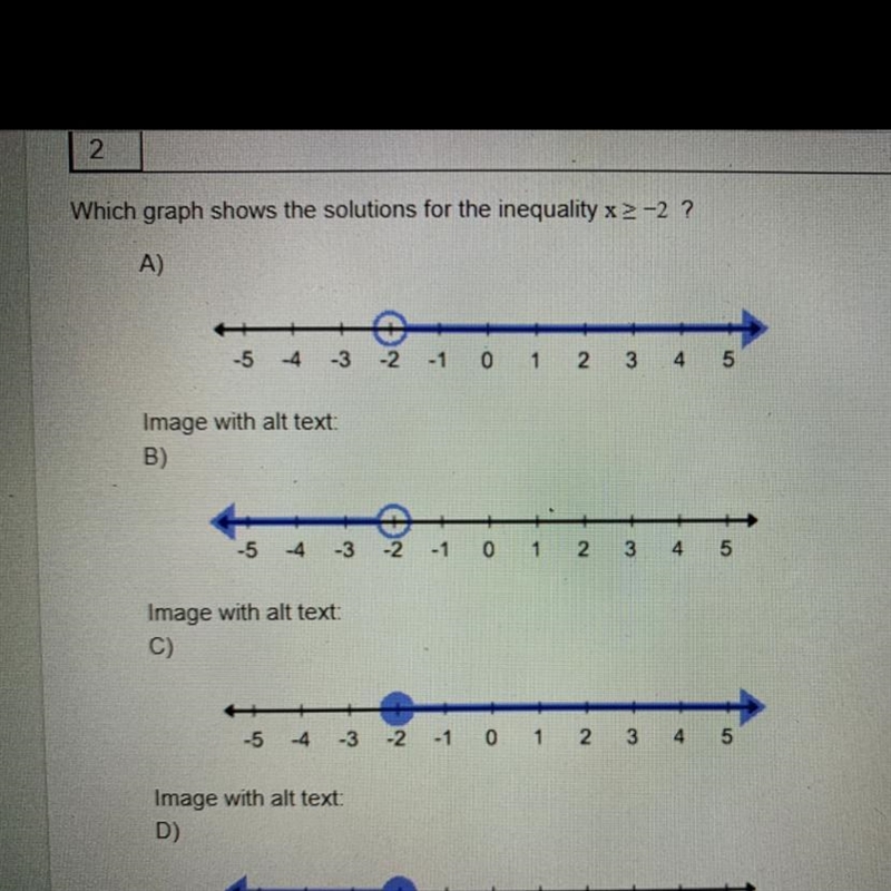 Which graph shows the solutions for the inequality x>-2 ?-example-1