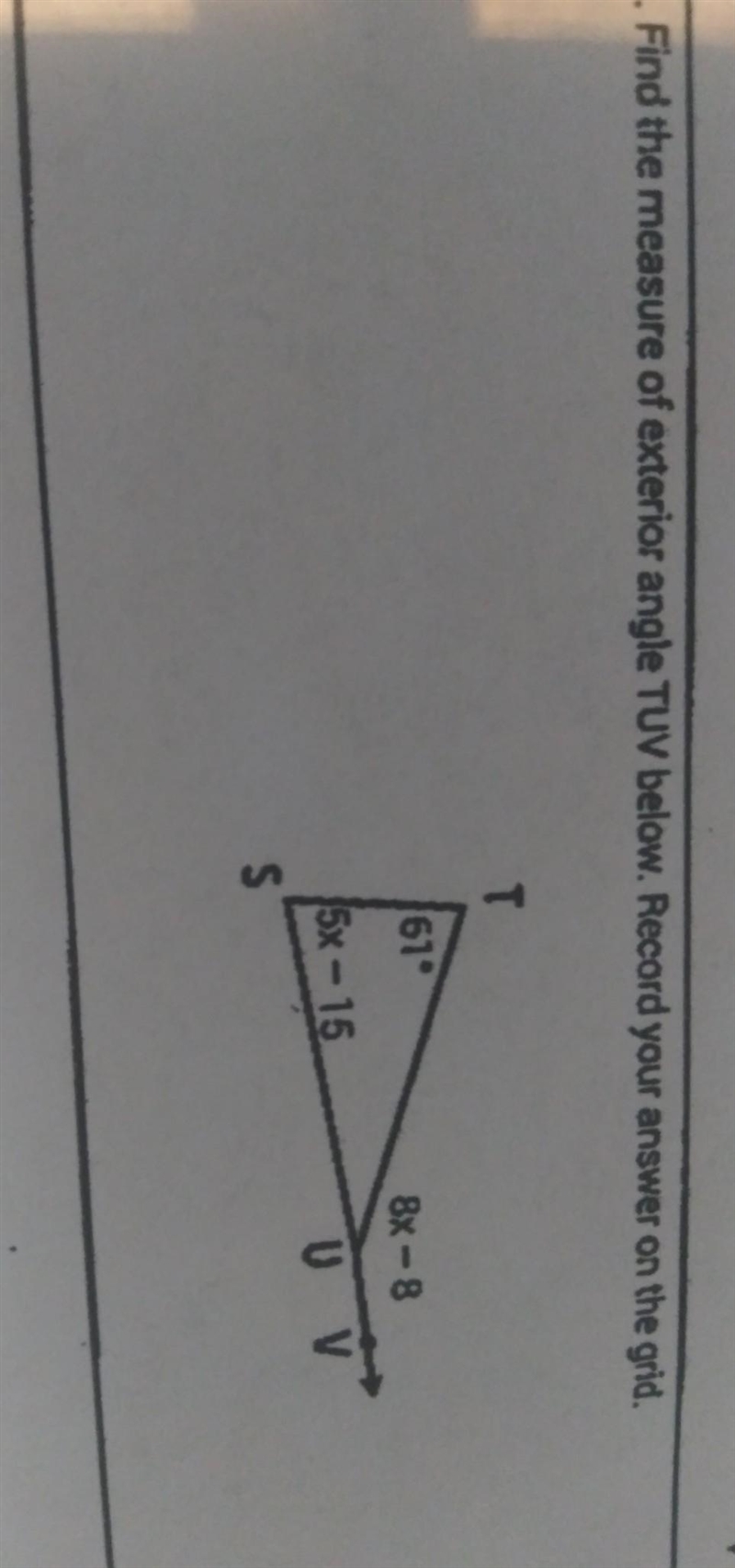 Find the measure of exterior angle tuv below .​-example-1