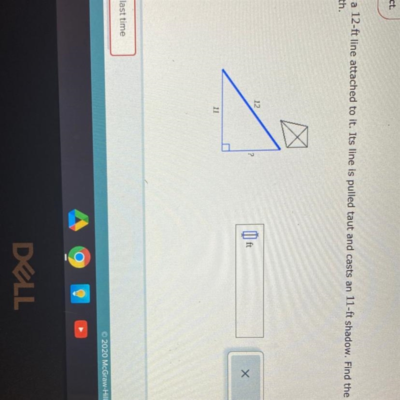 HELP ME PLEASE!!! A Kite flying in the air has a 12 feet line attached to it. It's-example-1