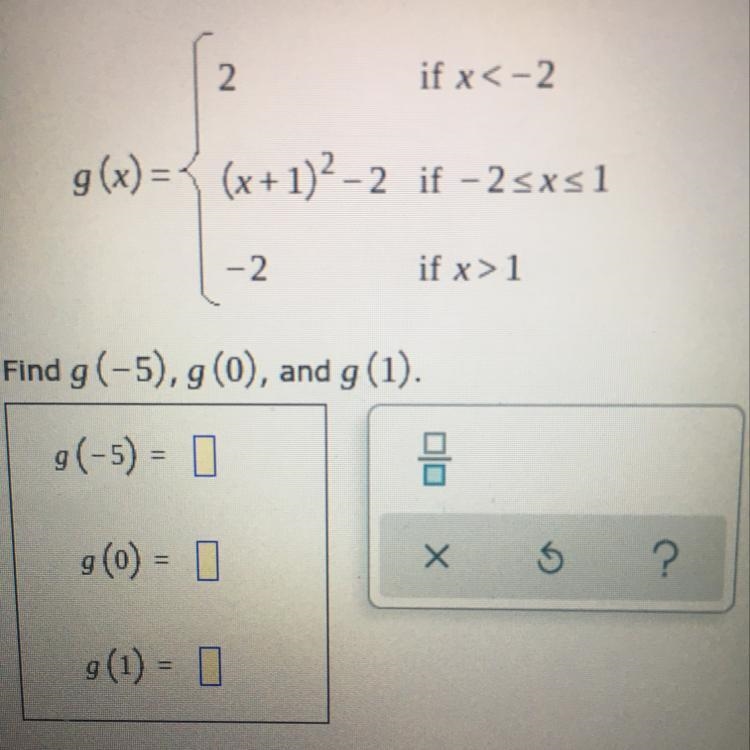 Suppose that the function g is defined, for all real numbers, as follows.-example-1