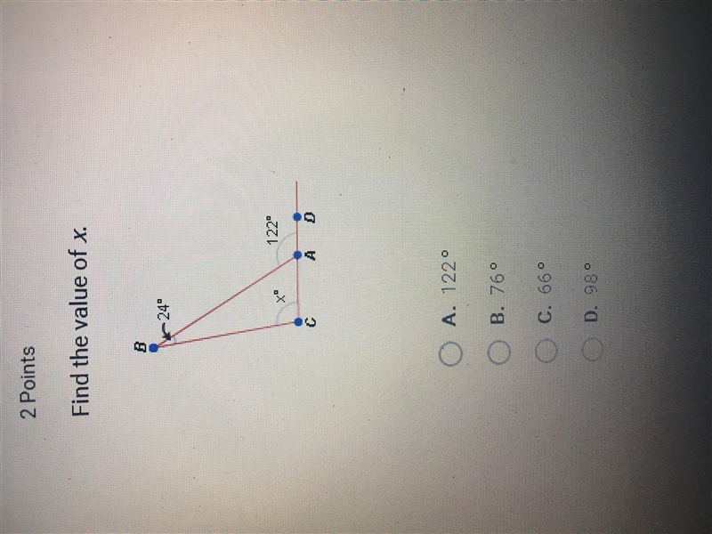 Find the value of X in the triangle-example-1