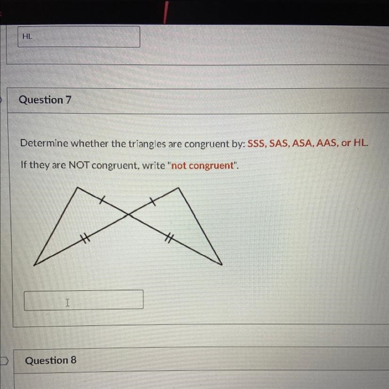 Determine whether the triangles are congruent-example-1