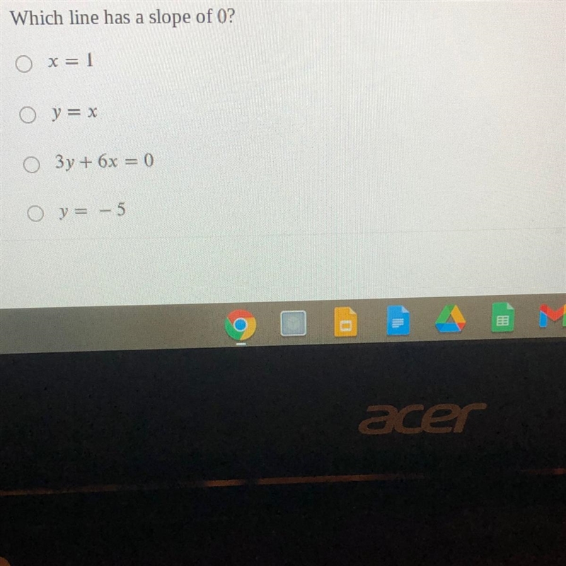 Which line has a slope of 0?-example-1