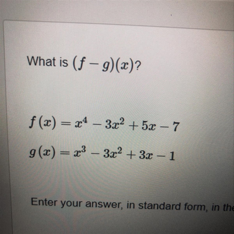 What is (f-g)(x)? Please show work, thank you.-example-1