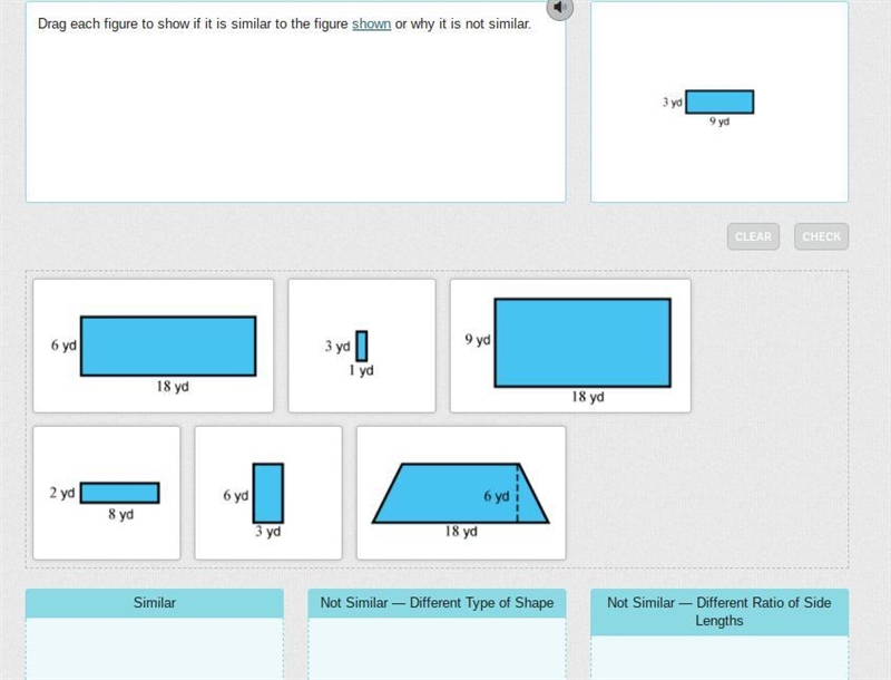 Drag each figure to show if it is similar to the figure shown or why it is not similar-example-1