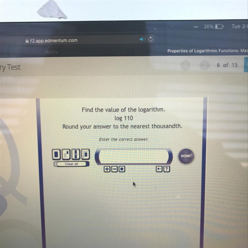 Find the value of the logarithm. log 110 Round your answer to the nearest thousandth-example-1