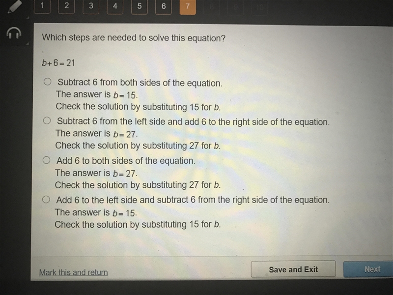 Wich steps are needed to solve this equation b+6=21-example-1