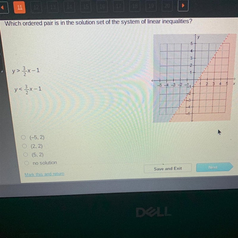 Which ordered pair is in the solution set of the system of linear inequalities? 4 2 y-example-1