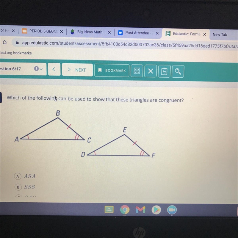 6 Which of the following can be used to show that these triangles are congruent? B-example-1