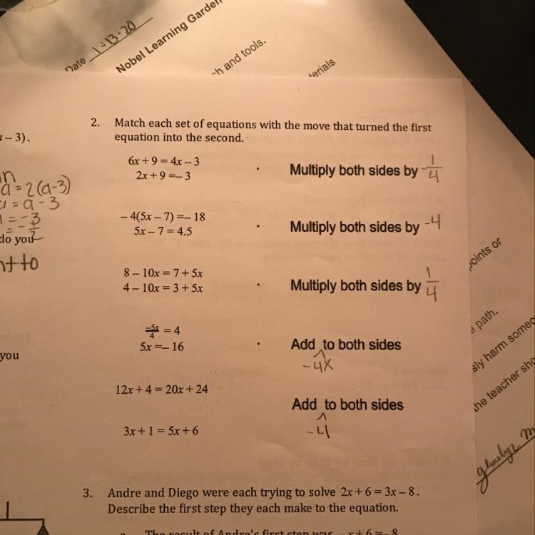 2. Match each set of equations with the move that turned the first equation into the-example-1