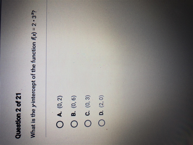 What is the y intercept of the function f(x)=2•3^x-example-1