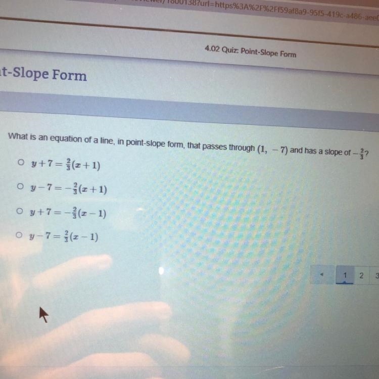 25 points What is an equation of a line, in point-slope form, that passes through-example-1