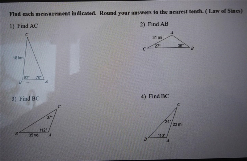 Laws of Sines. Find each measurement indicated. Round your answers to nearest tenth-example-1