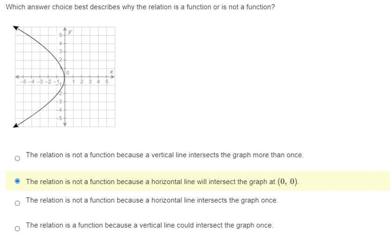 Which answer choice best describes why the relation is a function or is not a function-example-1