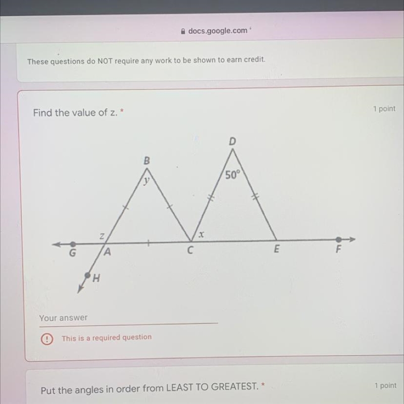 * Find the value of z. D B 50° N x G A С E F H-example-1