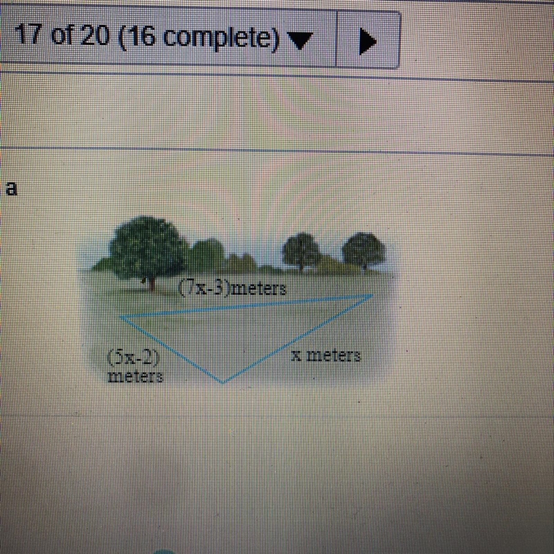 A plot of land is in the shape of a triangle. If one side is x meters, a second side-example-1