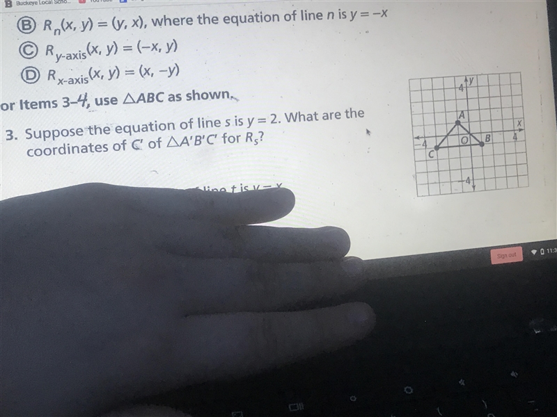 Suppose the equation of the line s is y=2. What are the coordinates of triangle a-example-1