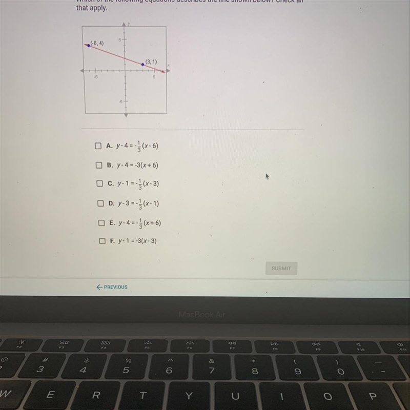 Which of the following equations describes the line shown below? Check all that apply-example-1