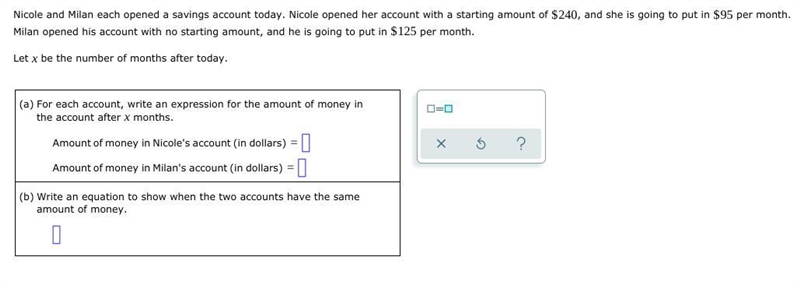 Nicole and Milan each opened a savings account today. Nicole opened her account with-example-1