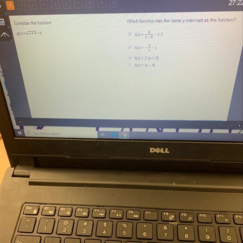 Consider the function g(x) = sqrt(x + 4) - 6 which function has the same y-intercept-example-1