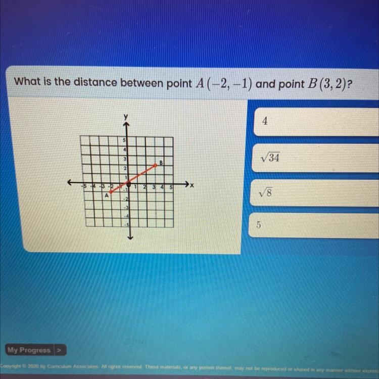 What is the distance between point A(-2,-1) and point B (3,2)?-example-1