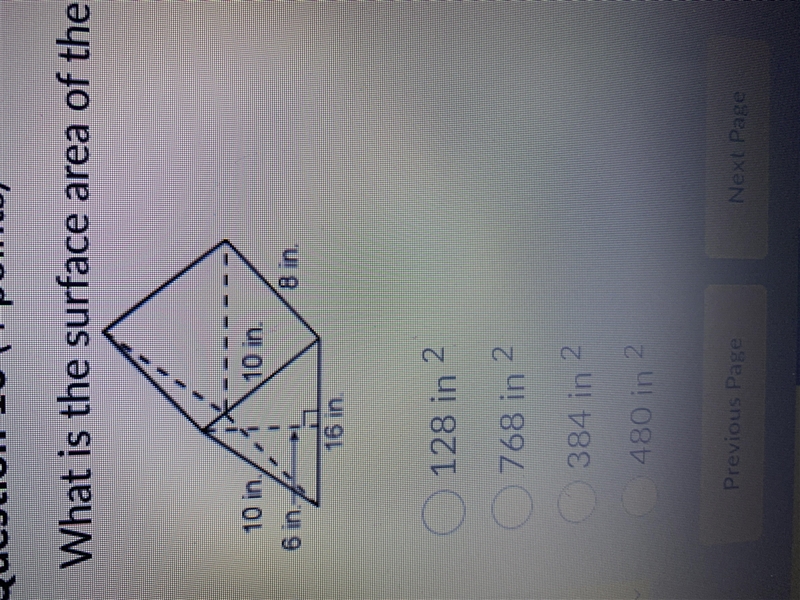 Help! what is the surface area of the prism? 128in^2, 768in^2, 384in^2, or 480in^2-example-1