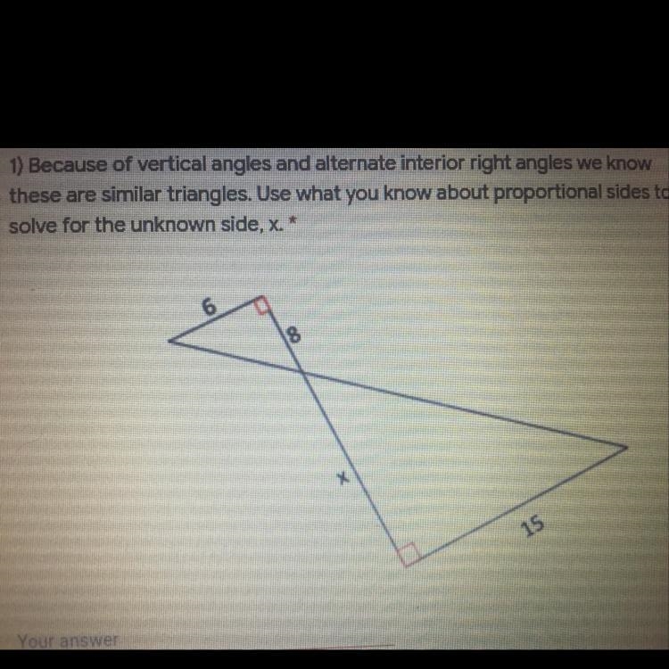 Because of the vertical angles and alternate interior angles we know these are similar-example-1