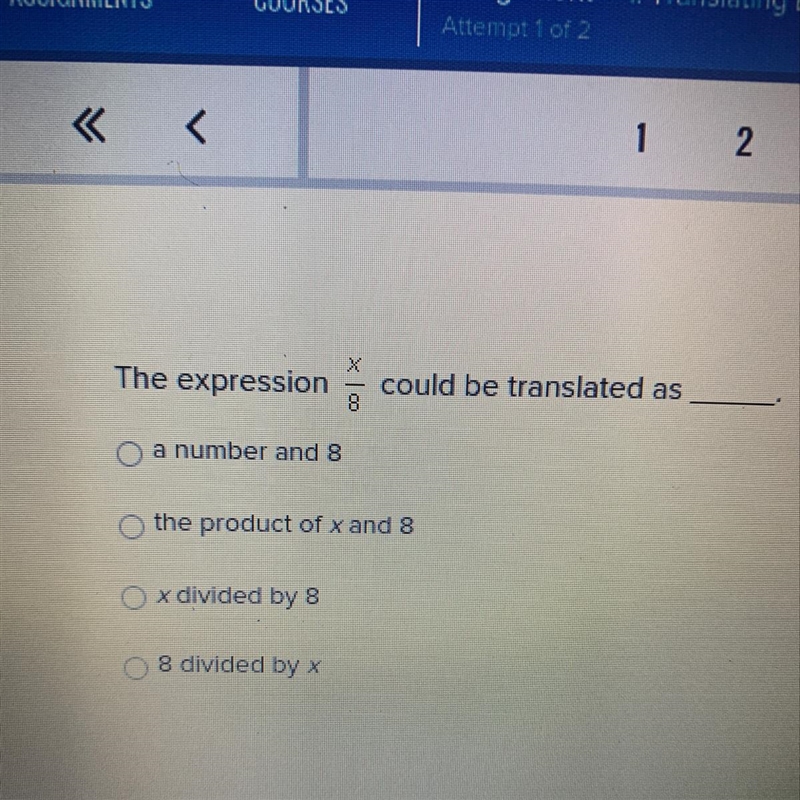 The expression x/8 could be translated as-example-1