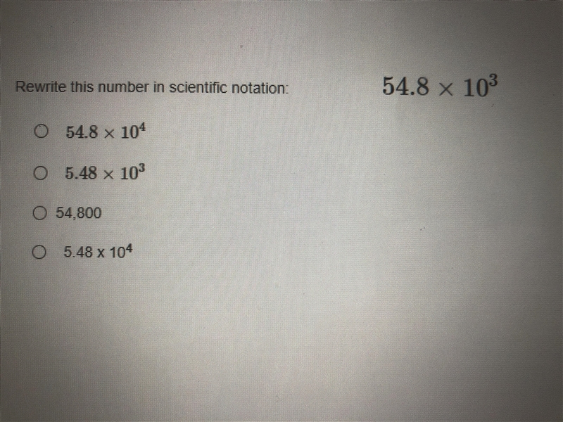 Rewrite this number in scientific notation 54.8 times 10’3 Look at attachment down-example-1