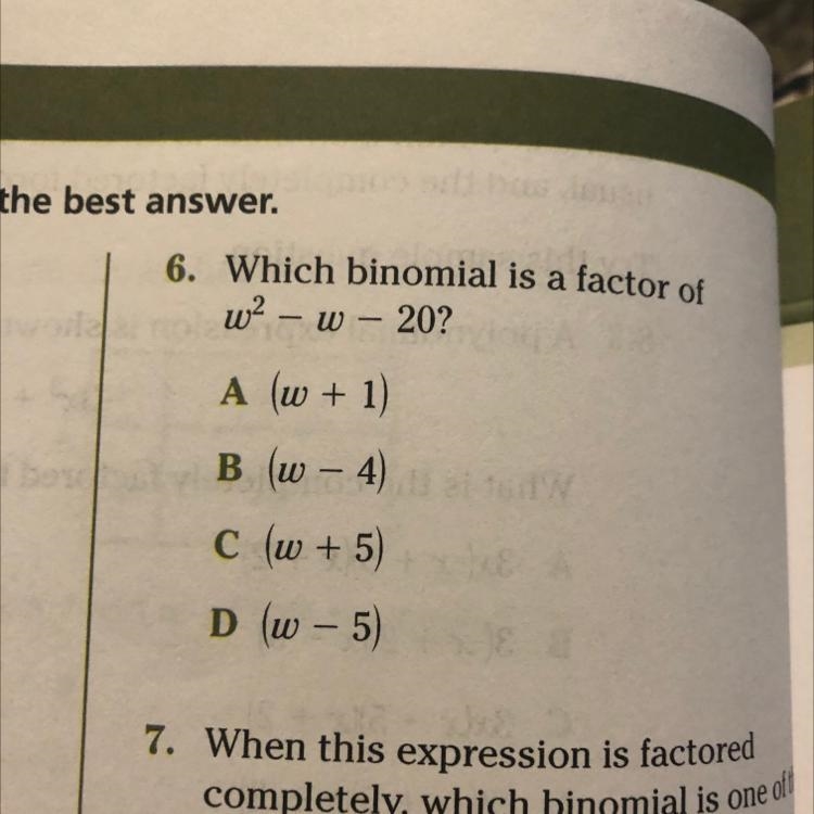 Which binomial is a factor of w^2-w-20-example-1