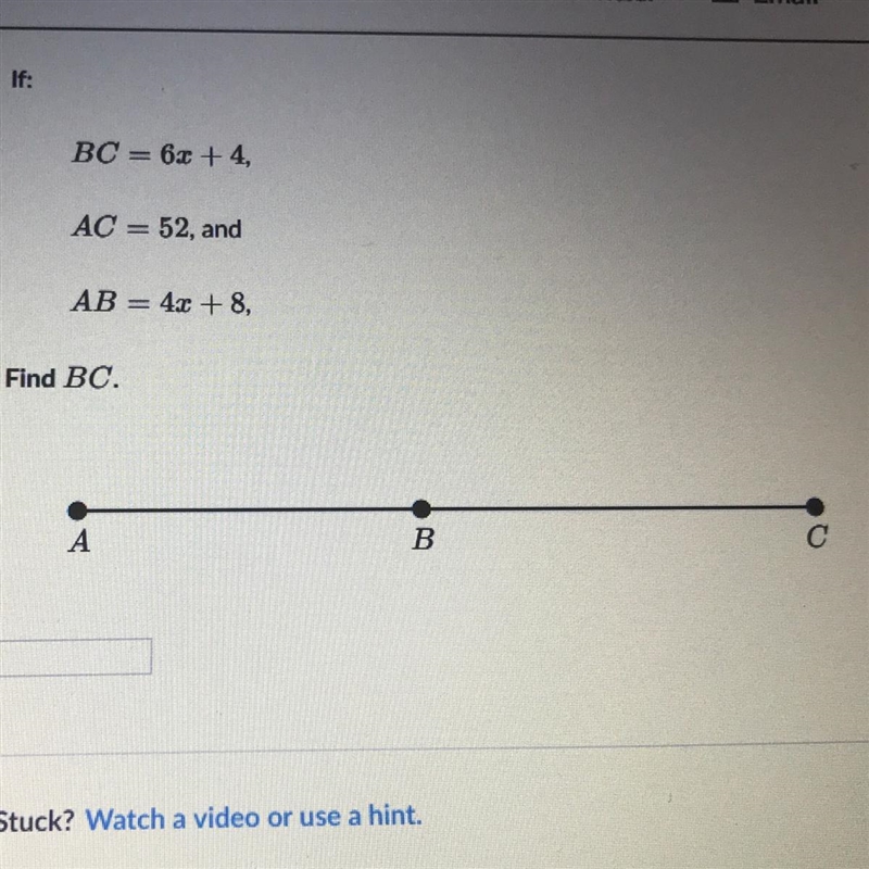 BC = 62 +4, AC = 52, and AB = 4x + 8,-example-1