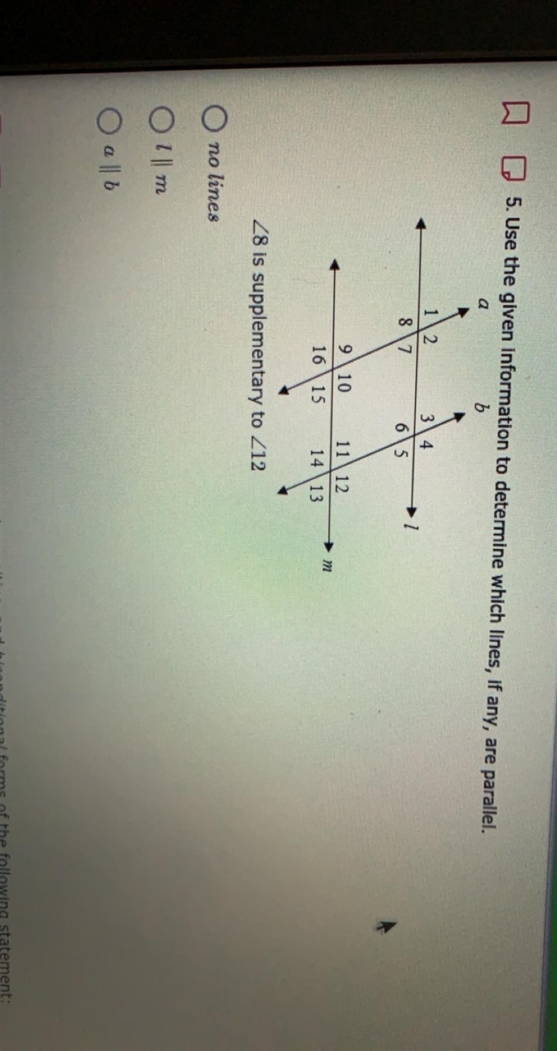 Use the given information to determine which lines, if any , are parallel <8 is-example-1