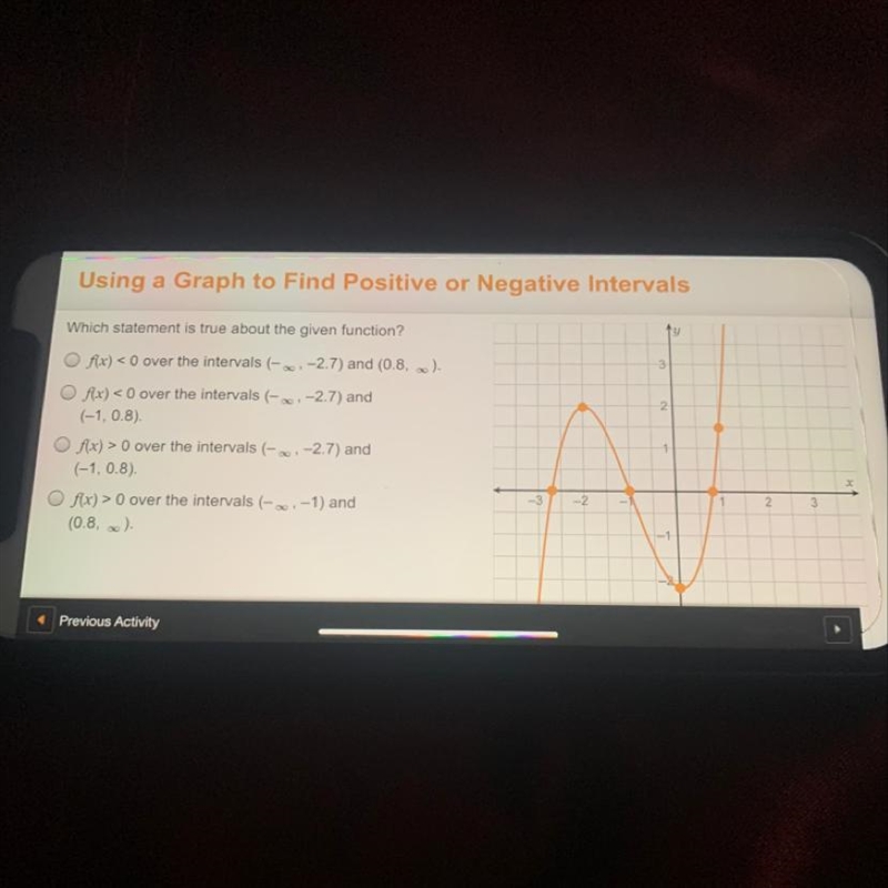 Using a Graph to Find Positive or Negative Intervals-example-1