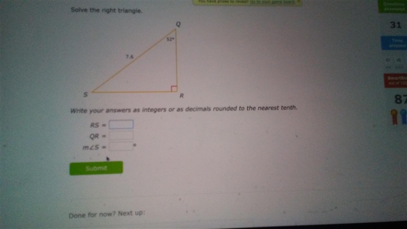 Solve the right triangle-example-1