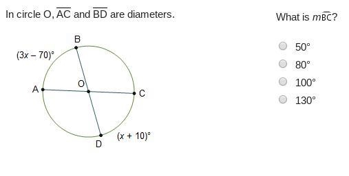 Circle O is shown. Line segments A C and B D are diameters. The measure of arc A B-example-1