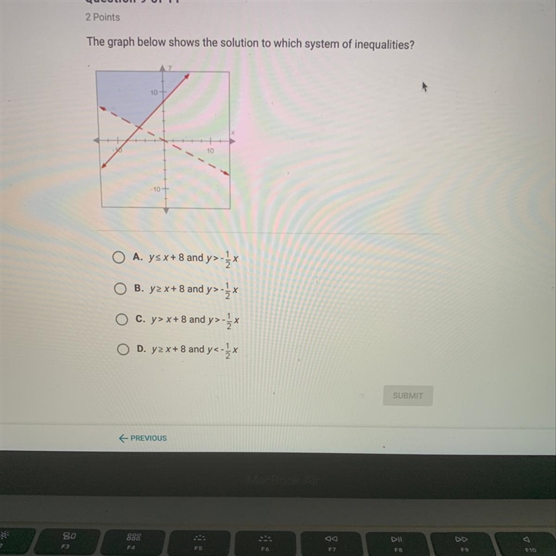 The graph below shows the solution to which system of inequalities?-example-1