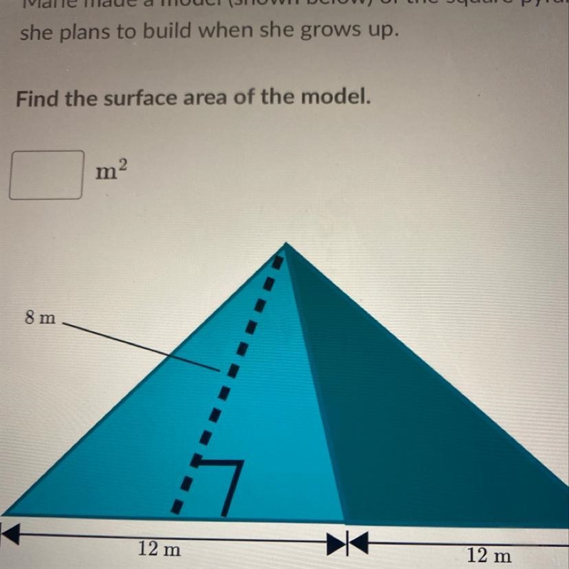 Find the surface area of the model 8m ,12m ,12m helppppppppp someone-example-1