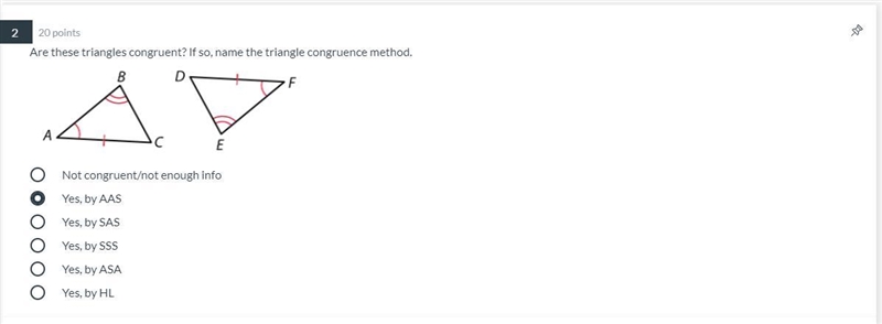 Are these triangles congruent? If so, name the triangle congruence method.-example-1