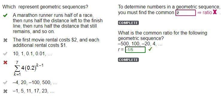 Which represent geometric sequences? A marathon runner runs half of a race, then runs-example-1