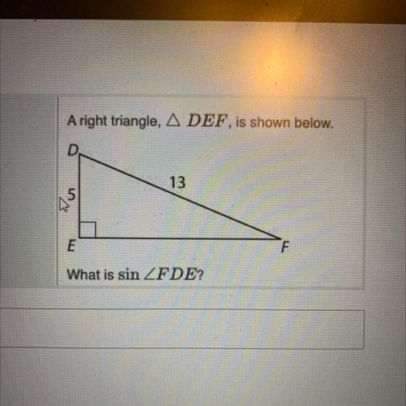 A right triangle, DEF, is shown below. What is sin FDE?-example-1