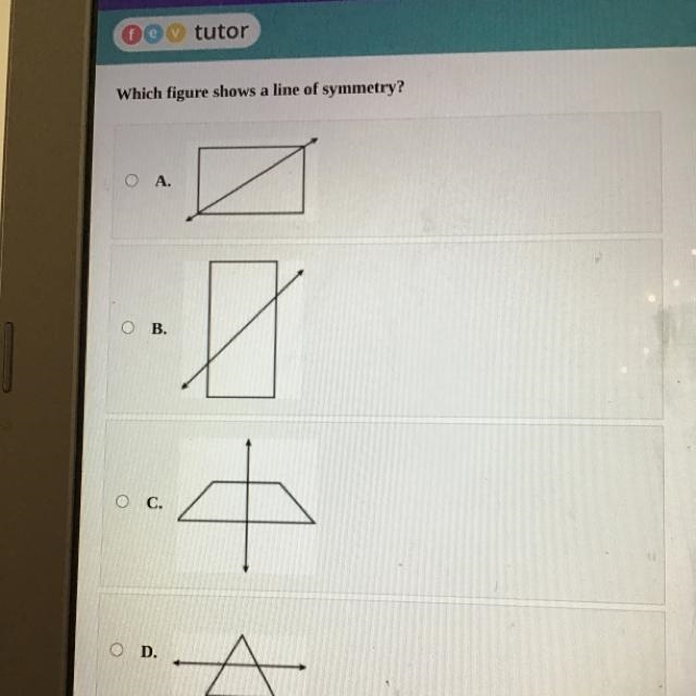 Which figure shows a line of symmetry?-example-1