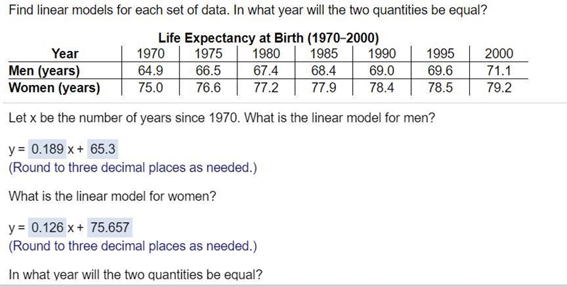 In what year will the two quantities be​ equal?-example-2