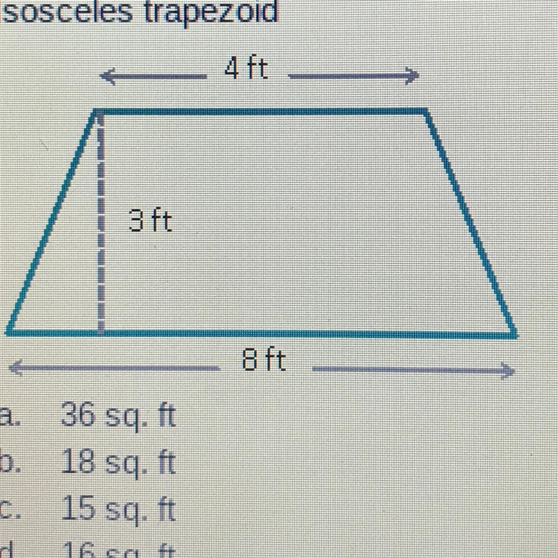 Find the area of the figure. If needed, round to the nearest tenth. Isosceles trapezoid-example-1